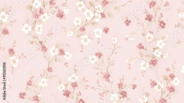 Obraz A delicate floral pattern in soft pinks and whites, with small flowers scattered across the background. patterns, background, wallpaper.
