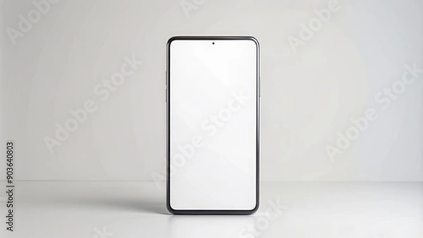 Fototapeta Frameless modern smartphone mockup with white screen on white background, smartphone, mockup, frameless, modern
