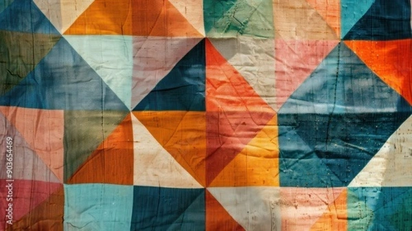 Fototapeta A retro fabric texture with colorful, geometric patterns