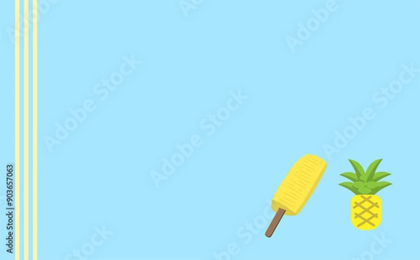 Obraz 冷やしパインとパイナップルのシンプルイラストのフレーム