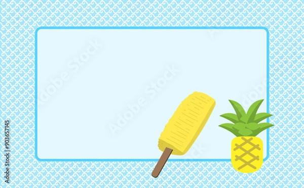 Obraz 冷やしパインとパイナップルのシンプルイラストの白波フレーム