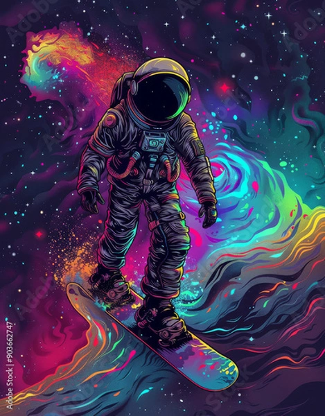 Fototapeta Space Snowboarder: Astronaut on Board
