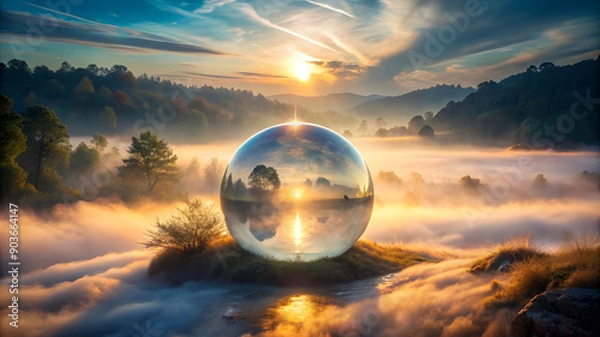 Obraz visualize a glowing sphere at the center of a mist