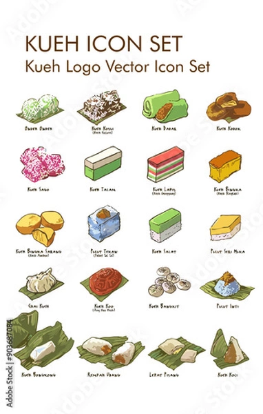 Fototapeta Kueh element logo vector icon set 