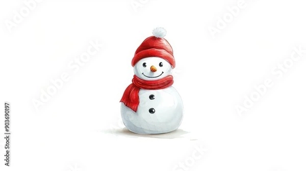Fototapeta A charming snowman created in watercolor, perfect for adding a touch of winter joy to your holiday decor.
