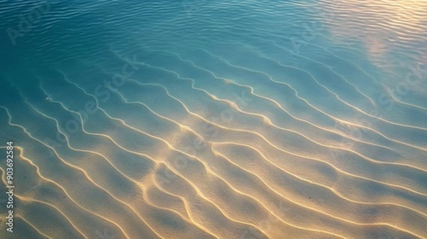 Fototapeta Ripples on the Ocean Surface at Sunset - Captivating Patterns and Warm Light