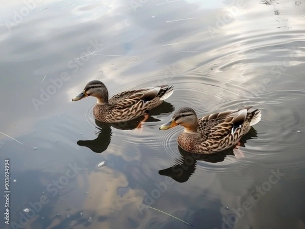 Fototapeta Two Ducks Swimming on a Serene Lake