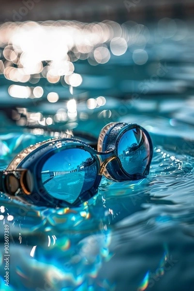 Obraz Swimming Goggles Resting on a Pool's Edge