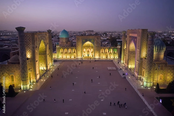 Obraz Aerial view of Registan Square in Samarkand Uzbekistan at evening