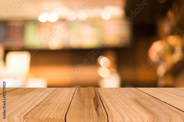 Obraz Selected focus empty brown wooden table and Coffee shop blur bac