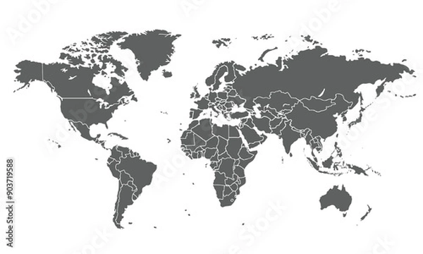 Fototapeta World map isolated on white background. for website layouts, background, education, precise, customizable, Travel worldwide, map silhouette backdrop, earth geography, political, reports.