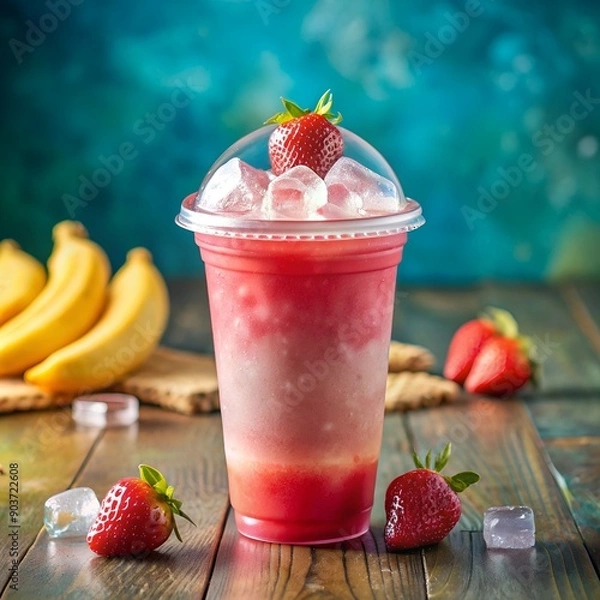 Obraz Refreshing strawberry lemonade with ice and mint, perfect for a summer day
