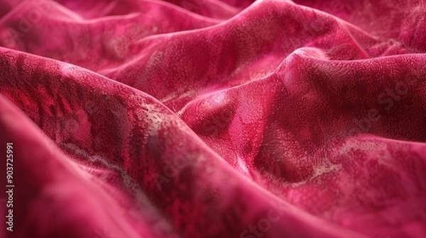 Fototapeta A close up of a red fabric with a shiny, metallic look