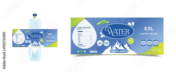 Fototapeta Vector water bottle and label design template