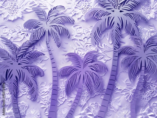 Fototapeta Seamless tropical pattern. Lacy pattern of palm trees on plain color background. A papercut style. 