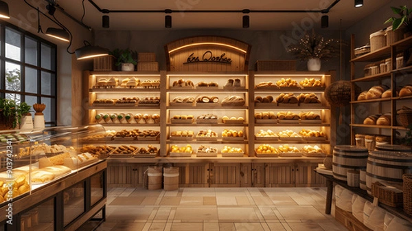 Obraz Grocery store with bakery section and freshly baked bread