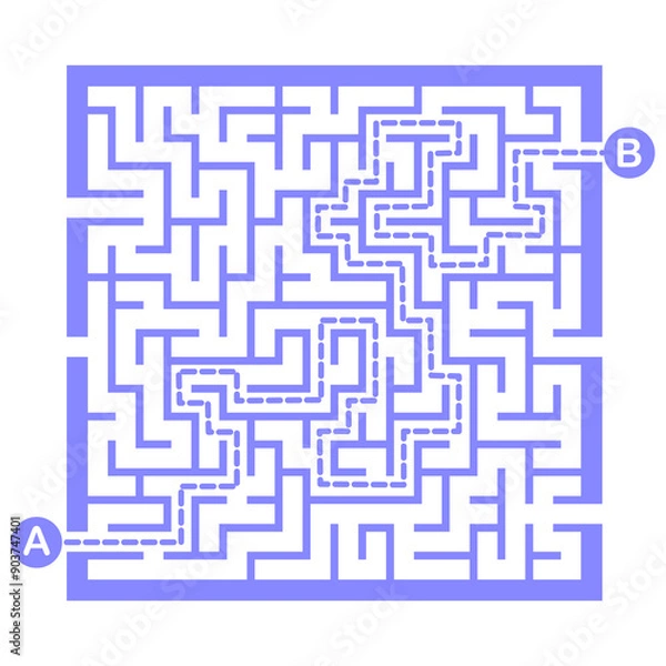Fototapeta Illustration with labyrinth, maze conundrum for kids. Baby puzzle with entry and exit. Children puzzle game.