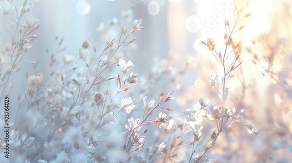 Fototapeta Delicate flowers softly glow in a serene campus art gallery, creating a peaceful ambiance at dusk