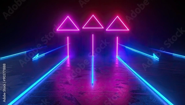 Fototapeta Bright Neon Arrows in Dark Background