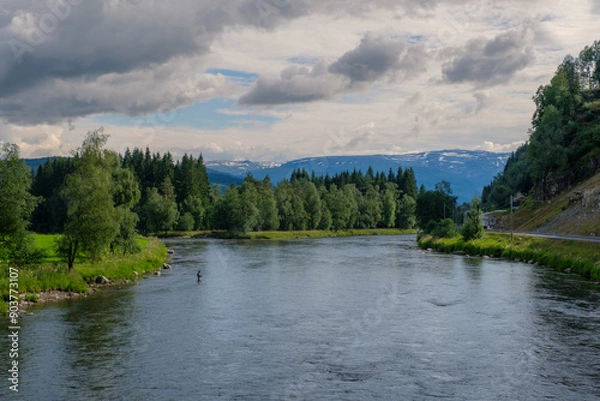 Fototapeta Pescatore salmoni al tramonto