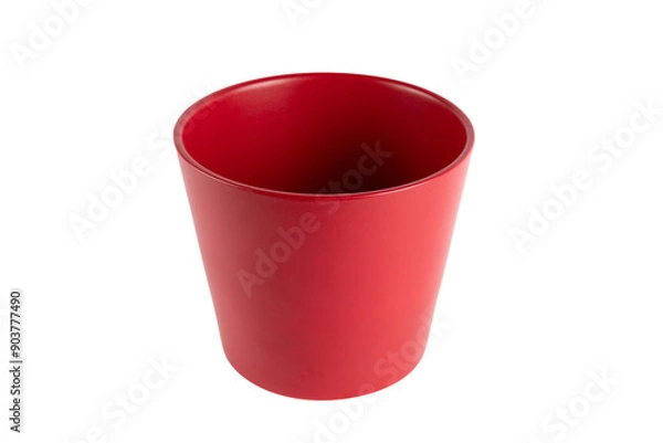 Fototapeta Red ceramic pot isolated no background cutout topview