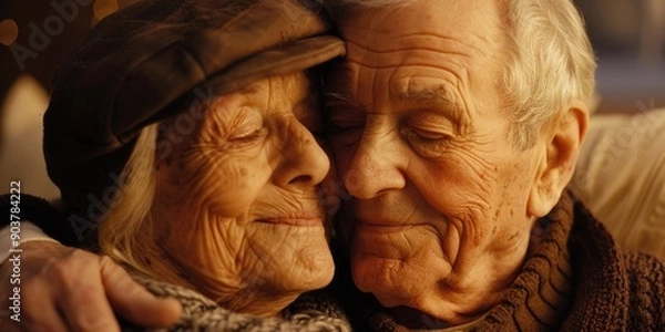 Fototapeta A man and a woman holding each other tightly