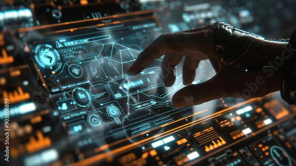 Fototapeta the engine of the computer and futuristic interface innovation