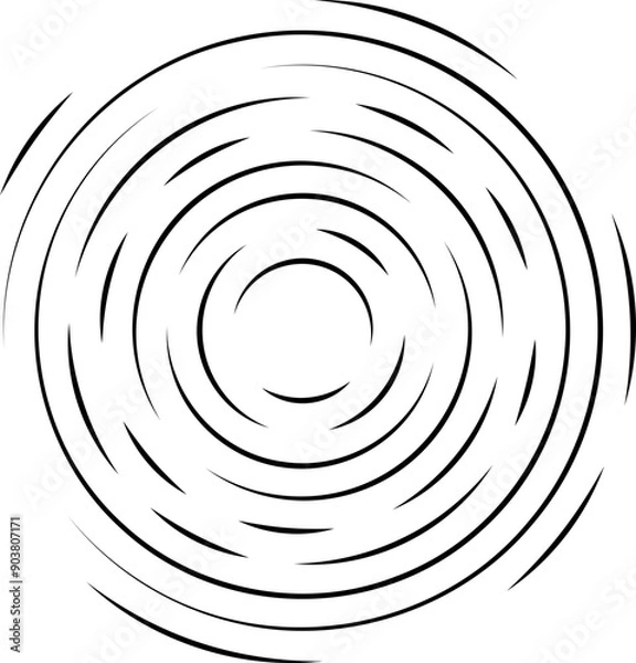 Fototapeta Concentric circles with broken lines isolated on white background. Vortex, sonar wave, soundwave, sunburst, signal signs.