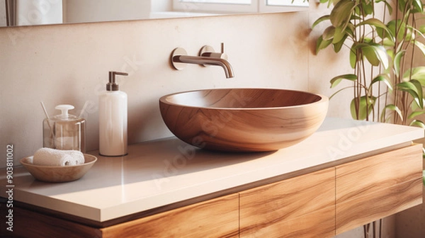 Obraz metal sink and bamboo faucet , modern chic design