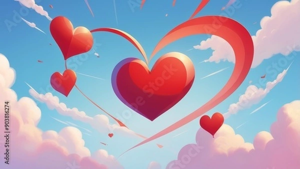 Fototapeta Heart-shaped floating in the sky.