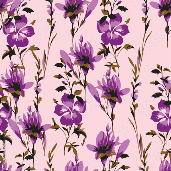Fototapeta botanical floral vector seamless pattern with  herbs and leaves big set background with flowers