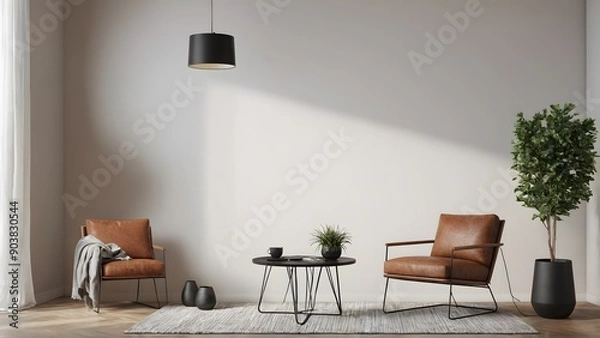 Fototapeta Modern living room interior design concept mock-up image, AI generated interior design template content image.