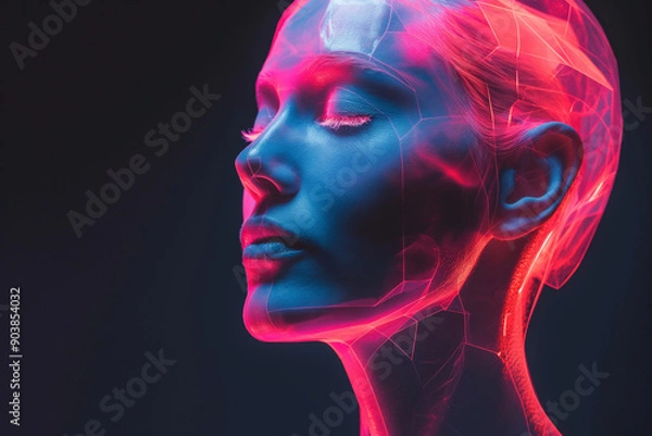 Fototapeta Retro Futurism Gradient Illustration of a Human Head - AI Concept