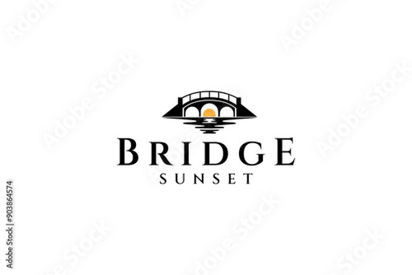 Obraz Bridge construction logo with sunset