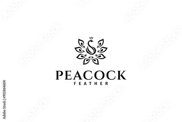 Obraz Luxurious peacock logo with spread tail