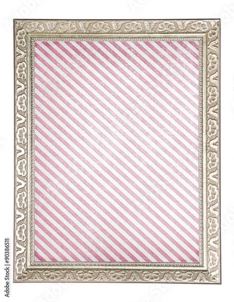 Fototapeta Old frame with striped canvas isolated on white