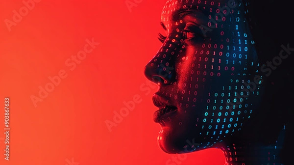 Obraz AI woman, binary code, copy space