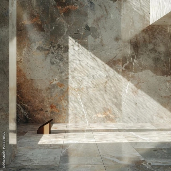 Obraz Minimalist interior design with marble wall and sunlight