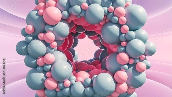 Fototapeta light blue and pink 3d spheres pattern in a light pink background