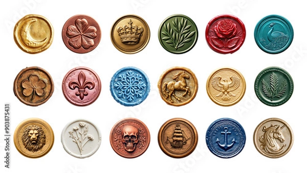 Obraz Seal wax stamp png element set, transparent background