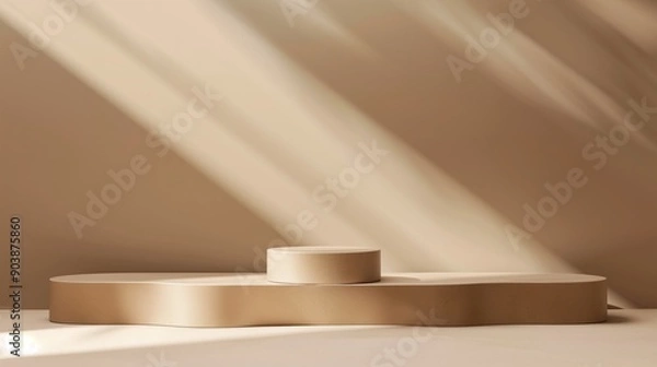 Fototapeta A Minimalist Brown Khaki Toned Round Podium for Product Presentation on Empty Background. Ideal for E-commerce and Advertising Displays, Showcasing Minimalist Style and Elegance
