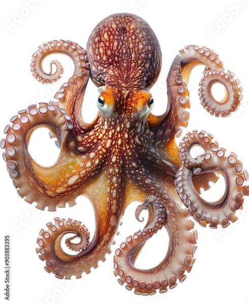 Obraz Close up of a detailed orange octopus tentacle on a white background