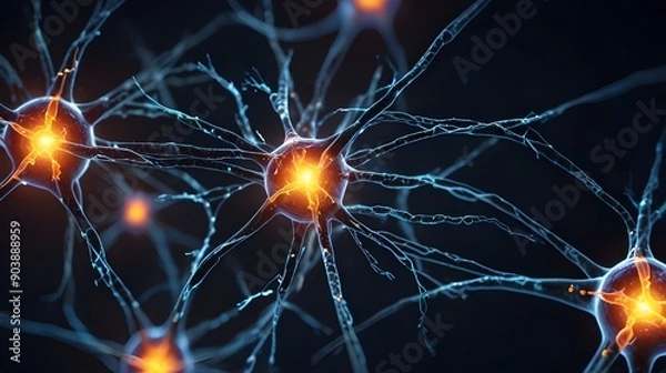 Fototapeta brain and nerve cells electrical pulses Neurons electrical pulses. Interconnected neurons with electrical pulses

