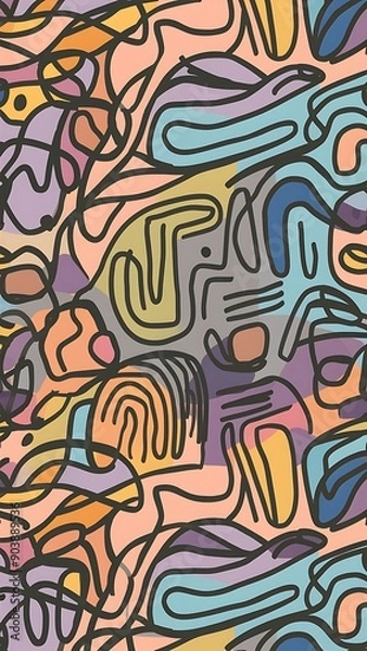 Fototapeta Colorful abstract doodle shape seamless pattern. Creative minimalist style art background, trendy design with basic shapes. Modern color wallpaper print backdrop