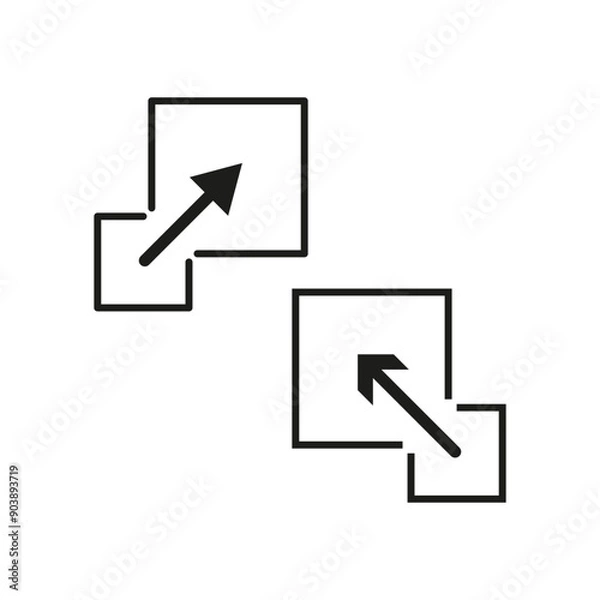 Fototapeta Arrow square icons. Expansion vector symbols. Minimalist black shapes. Abstract graphic design.