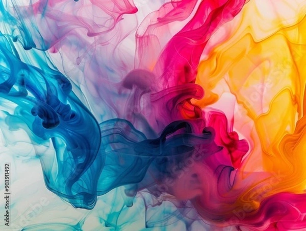 Obraz Abstract colorful ink swirls on white background.