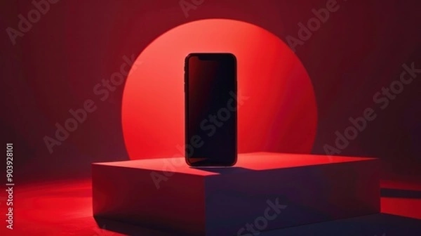 Fototapeta A mobile phone advertisement poster illustrating the simplicity and functionality of the device, and its importance in daily life, Studio background, bright artificial lighting
