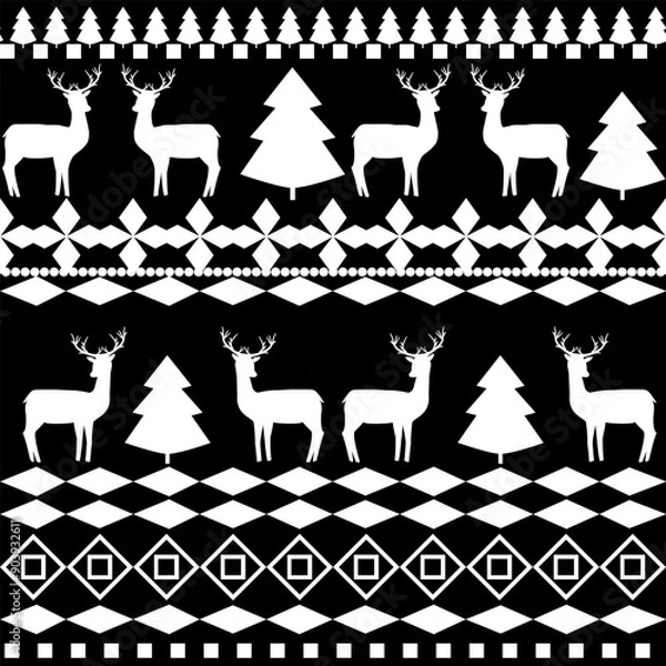 Fototapeta Deer and tree pattern for northern apparel