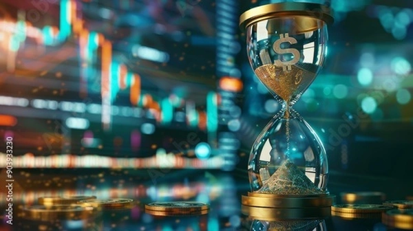 Fototapeta Currency Cascade A Timeless Blend of Finance and Technology in a Captivating Hourglass Scene
