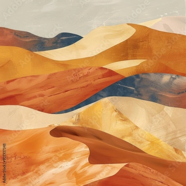 Fototapeta Abstract desert landscape with layered sand dunes in warm colors.